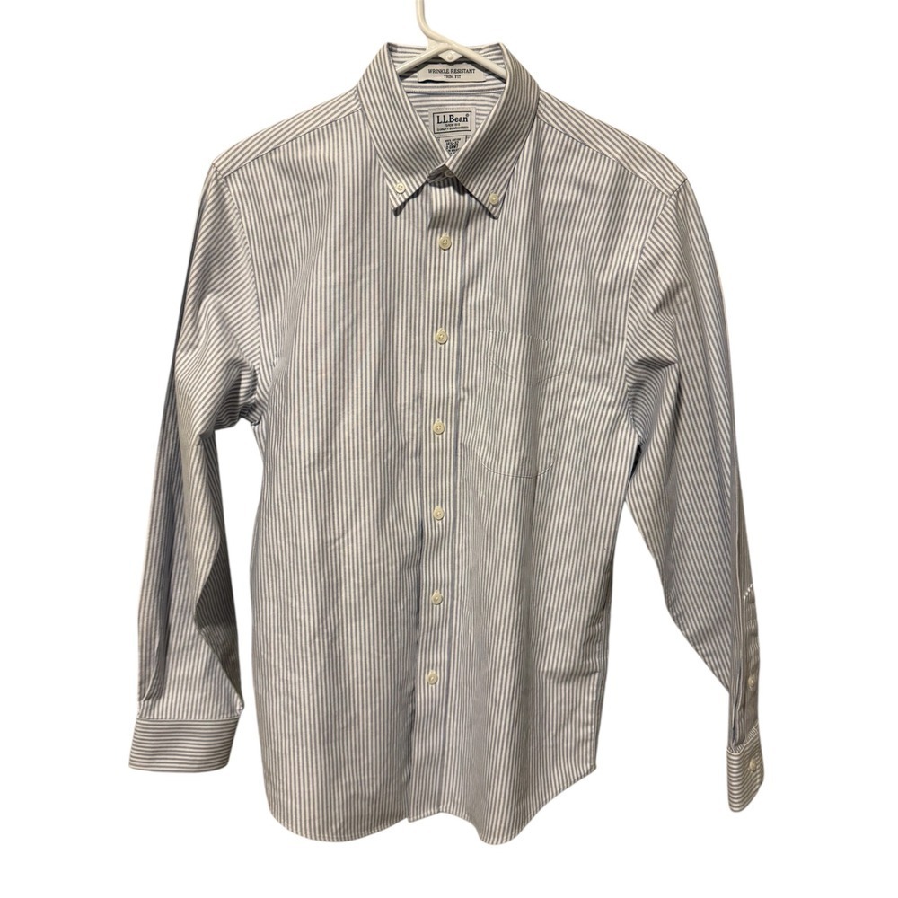 LL Bean Mens Striped Wrinkle Resistant Trim Fit Button Down Shirt Vintage